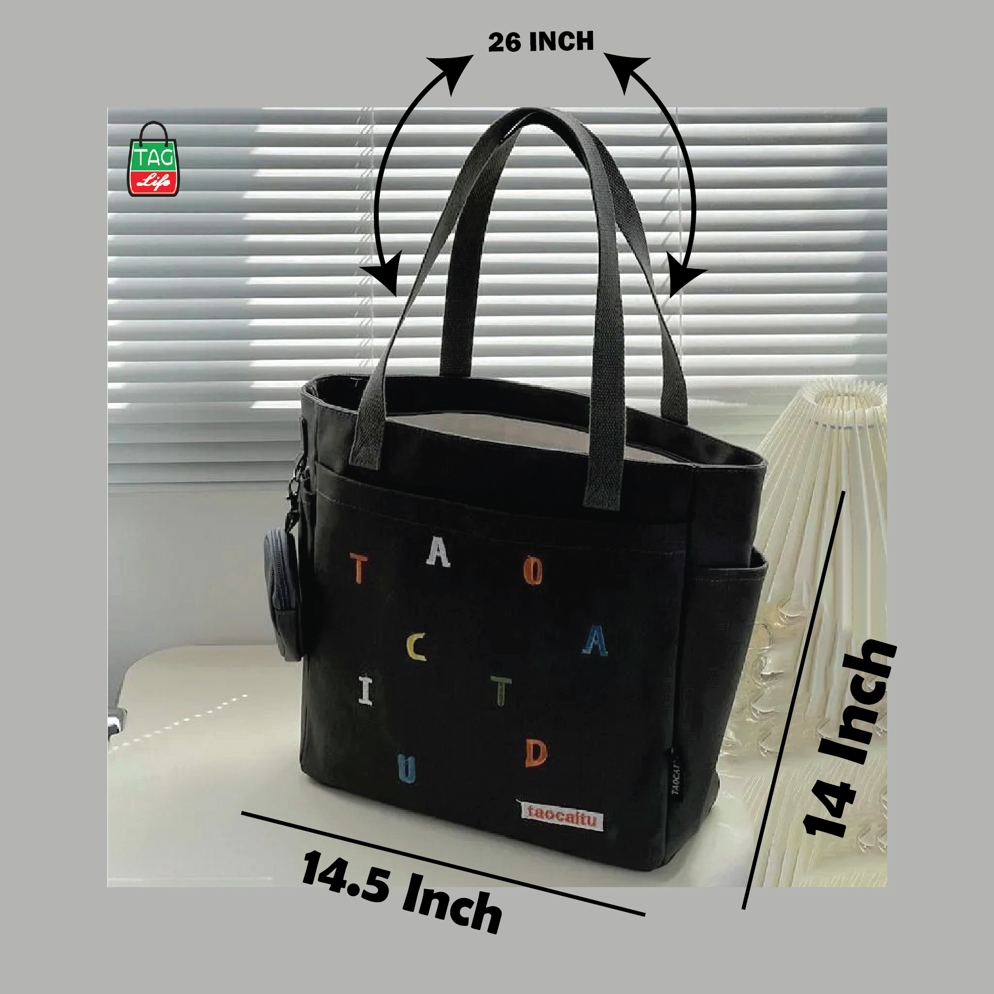 Picture of TAG Lifestyle Exclusive Design embroidery Canvas Tote Bag, Fashionable Top Handle With four Outside Pockets Trendy Fashionable Tote Bag for University, College Students Girls And Women