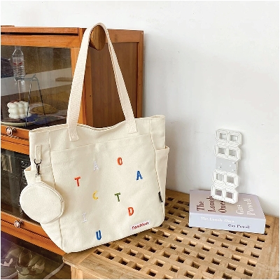 Picture of TAG Lifestyle Exclusive Design embroidery Canvas Tote Bag, Fashionable Top Handle With four Outside Pockets Trendy Fashionable Tote Bag for University, College Students Girls And Women