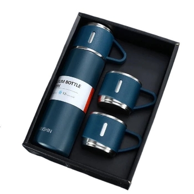 Picture of Stainless Steel Vacuum Flask Hot And Cool Water Bottle with two cups