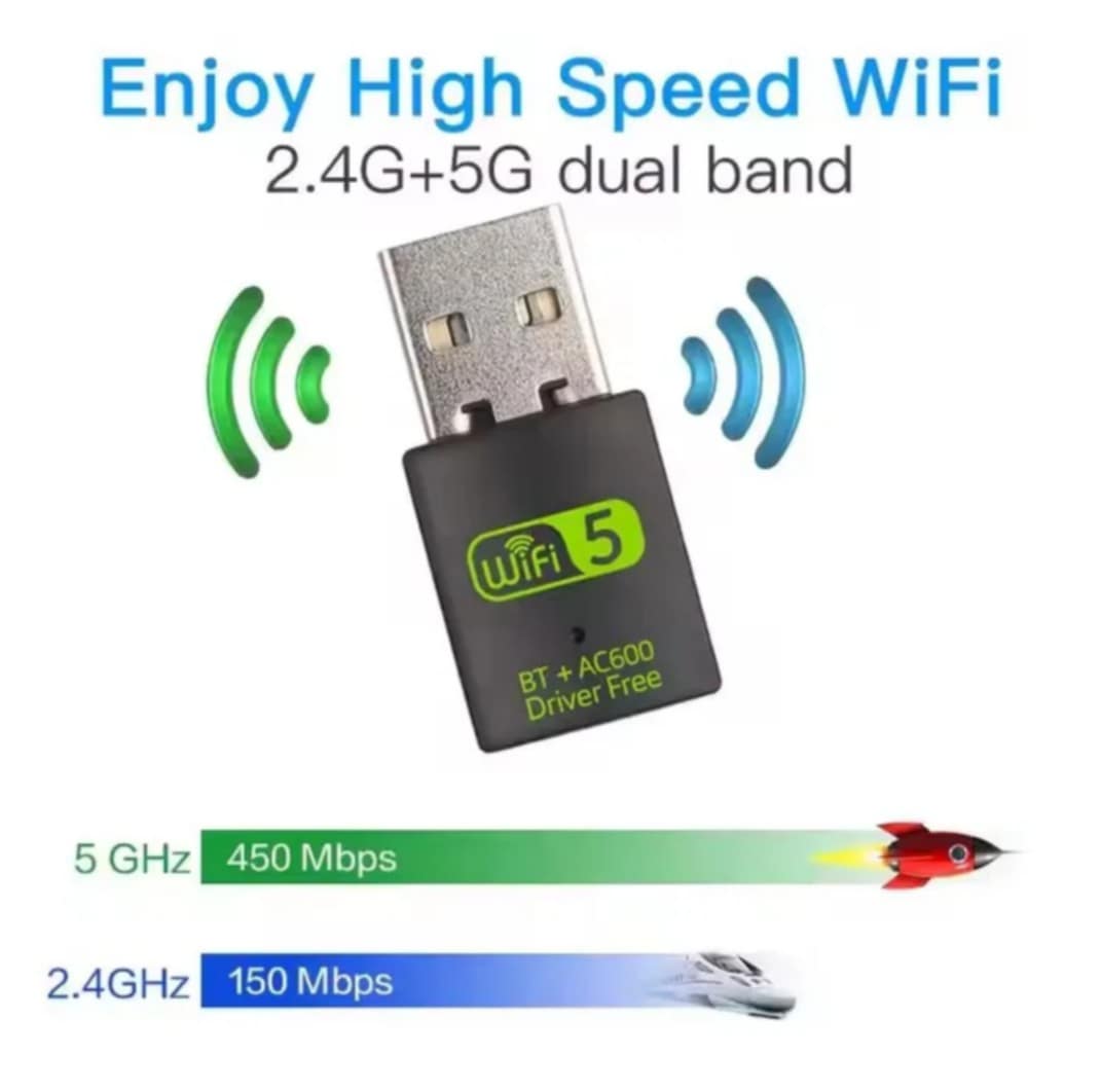 Picture of TECHG 600Mbps Dual Band WiFi + Bluetooth Adapter For Windows PC/Laptop- (Driver Free Version, WiFi Hotspot Supported, 2.4GHz + 5GHz)