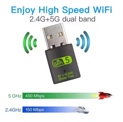 Picture of TECHG 600Mbps Dual Band WiFi + Bluetooth Adapter For Windows PC/Laptop- (Driver Free Version, WiFi Hotspot Supported, 2.4GHz + 5GHz)