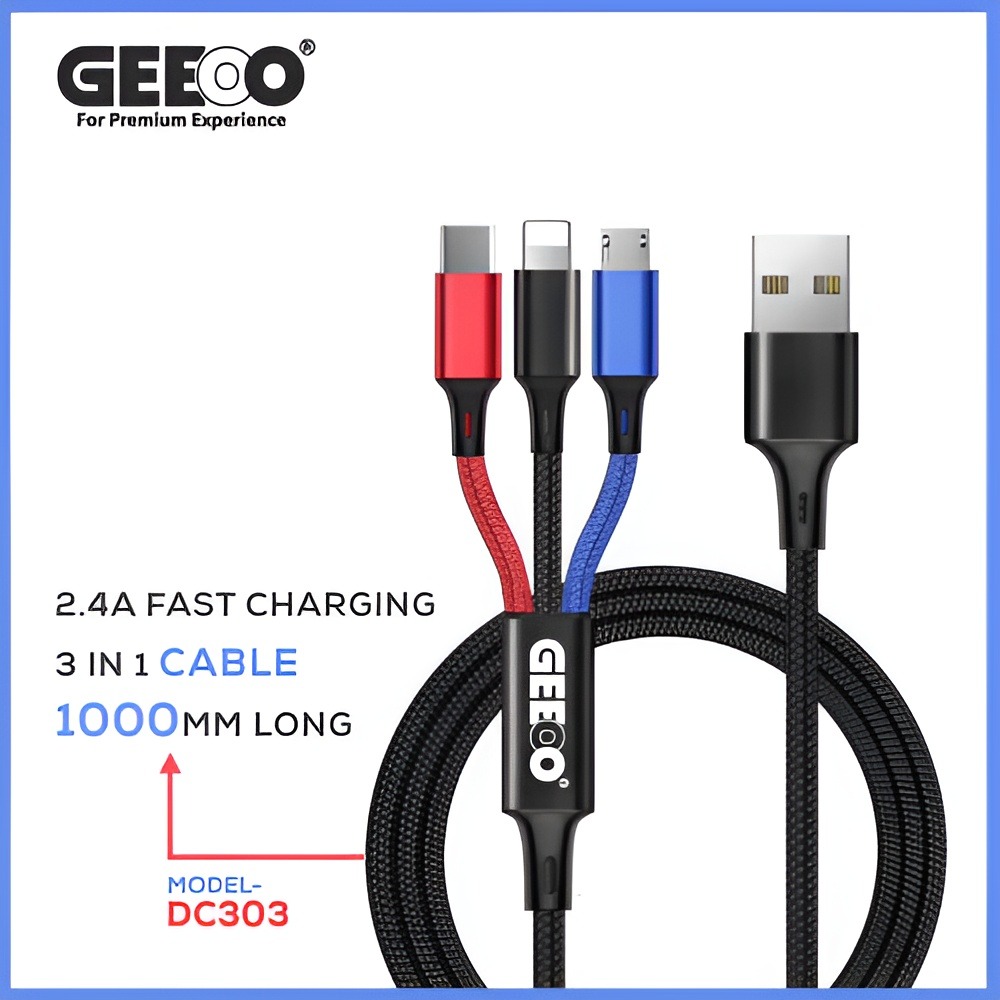 Picture of GEEOO DC-303 2.4A 3IN1 Super Fast Charging Cable