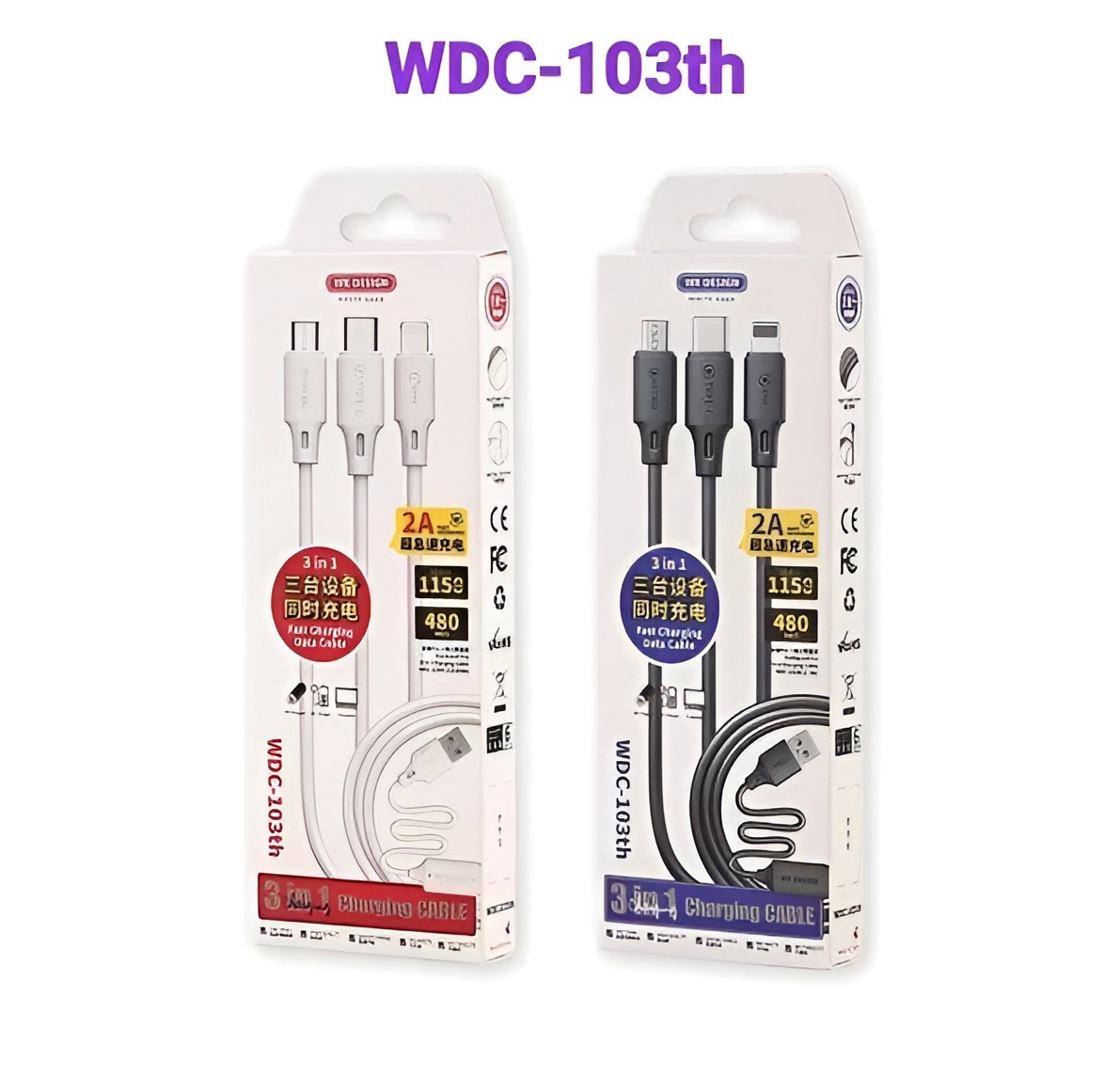 Picture of WK WDC-103th 3 In 1 Micro Lightning Type C 2A Max Fast Charging USB Cable