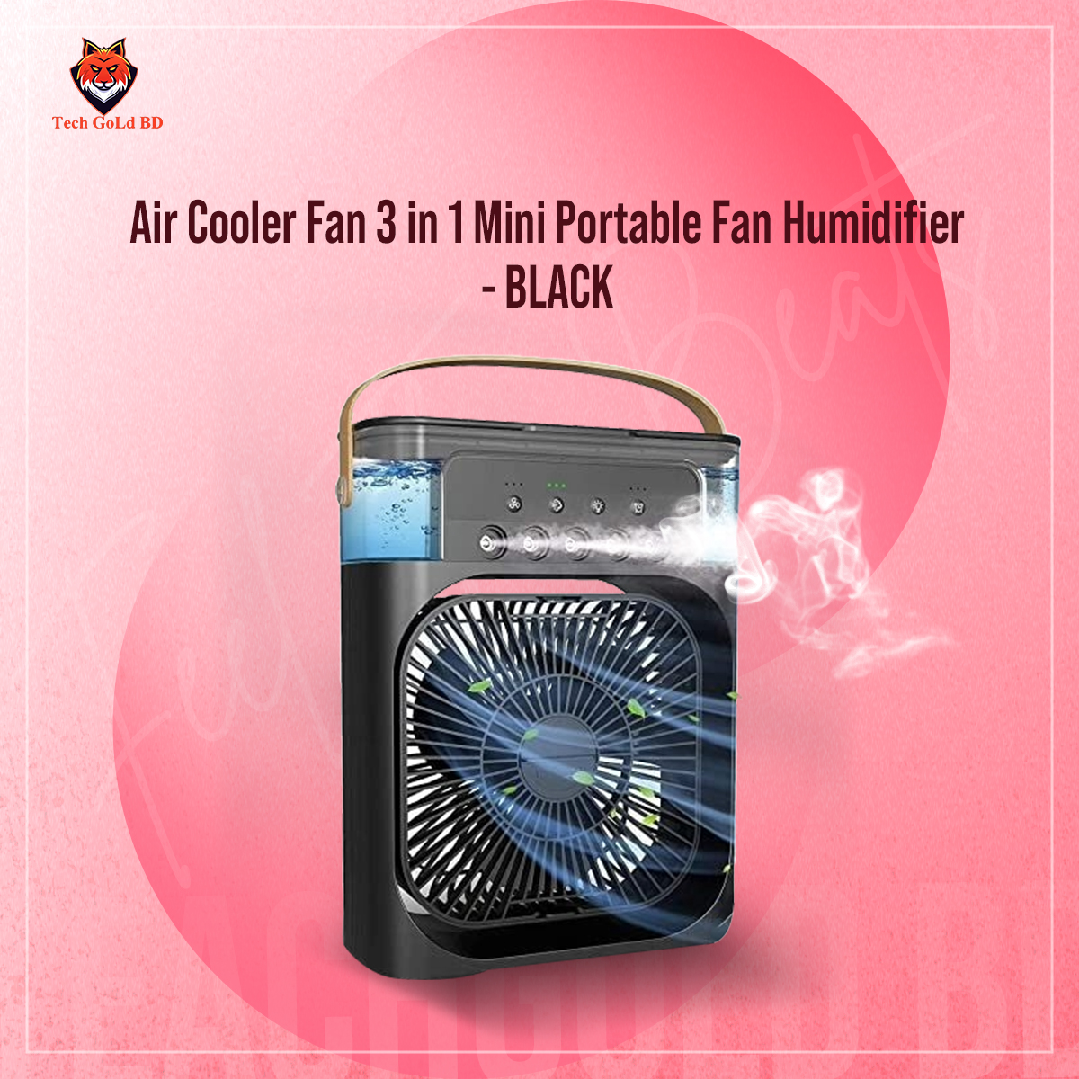 Picture of Air Cooler Fan 3 in 1 Mini Portable Fan Humidifier with 7 Colors LED Light Air Cooler 600ml Water Tank Air Cooling FanThis is NOT a rechargeable fan