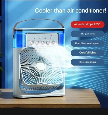 Picture of Air Cooler Fan 3 in 1 Mini Portable Fan Humidifier with 7 Colors LED Light Air Cooler 600ml Water Tank Air Cooling FanThis is NOT a rechargeable fan