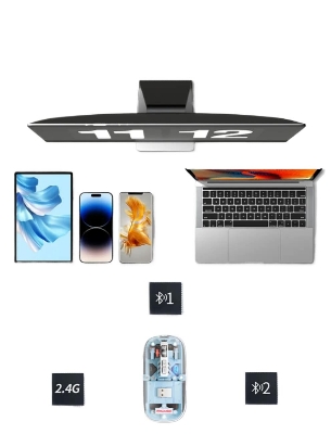 Picture of Techg WM30 Transparent Crystal 2.4G + Bluetooth Magnetic Wireless Mouse- White Color