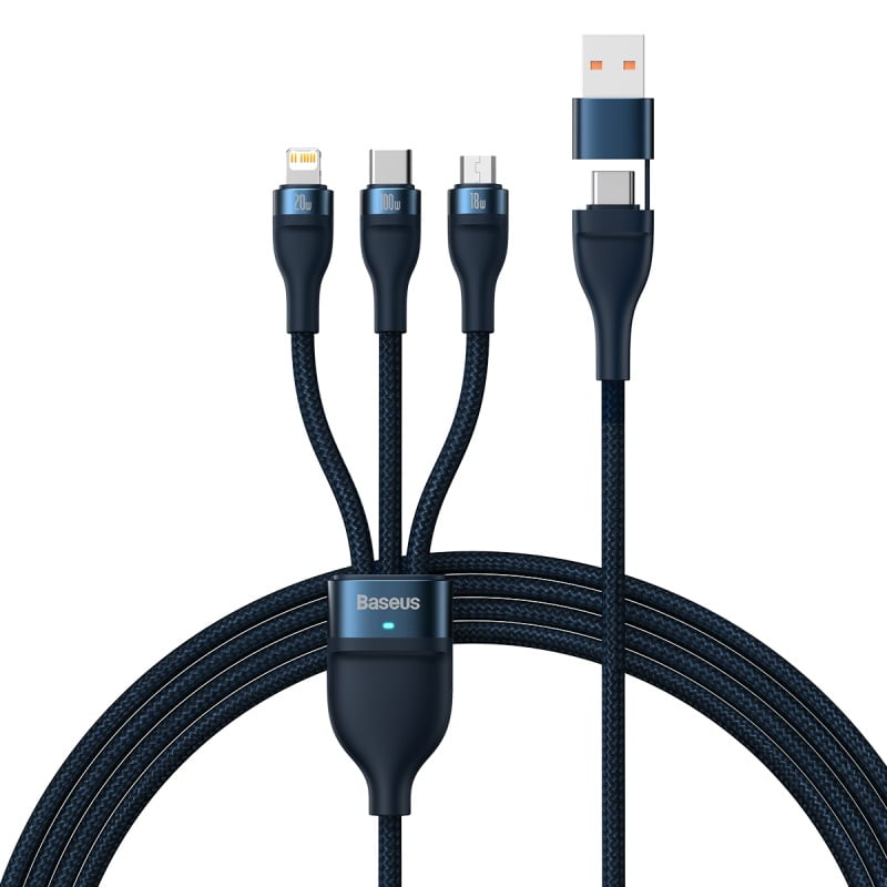 Picture of Baseus Two-for-three Fast Charging Cable (U+C to M+L+C) 100w- Blue