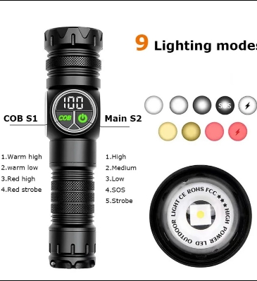 Picture of TechG K60 Rechargeable Flashlight 10W COB + LED Torchlight 5000,mah Battery/● Made in japan