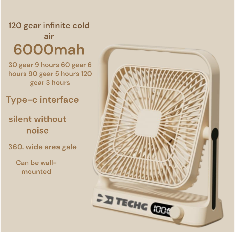 Picture of TECHG M10  Portable Desktop AC/DC Fan Multifunctional Folding Type-C Rechargeable Fan With Digital Display 6000mah Battery