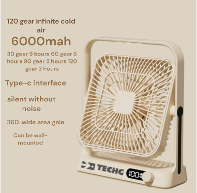 Picture of TECHG M10  Portable Desktop AC/DC Fan Multifunctional Folding Type-C Rechargeable Fan With Digital Display 6000mah Battery