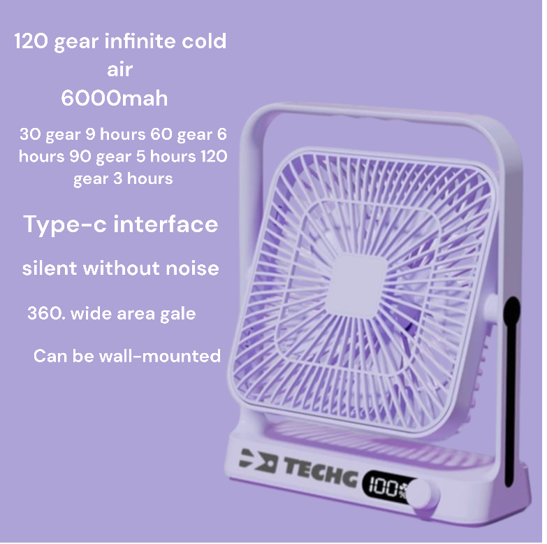 Picture of TECHG M10  Portable Desktop AC/DC Fan Multifunctional Folding Type-C Rechargeable Fan With Digital Display 6000mah Battery