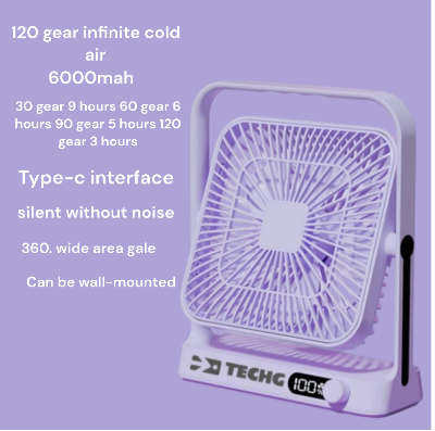 Picture of TECHG M10  Portable Desktop AC/DC Fan Multifunctional Folding Type-C Rechargeable Fan With Digital Display 6000mah Battery