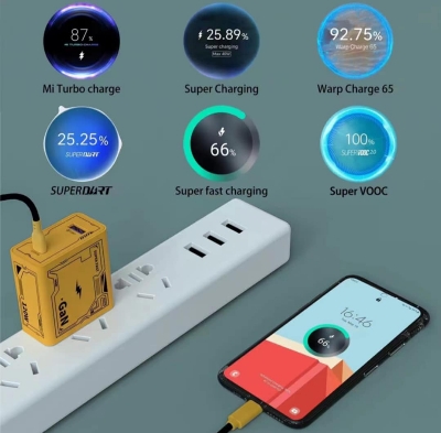 Picture of TeChG 120W GaN super Fast Charging Adapter PD27w QC3.0 USB with 65 Watt 4in1 PD Cable Combo