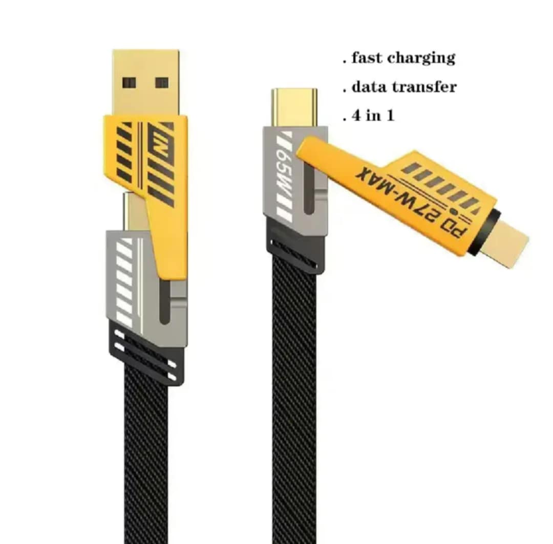 Picture of 65W & PD27W Fast Charging Cable with Data Transfer for iPhone, Samsung, and More - 4 in 1 Mecha Cable