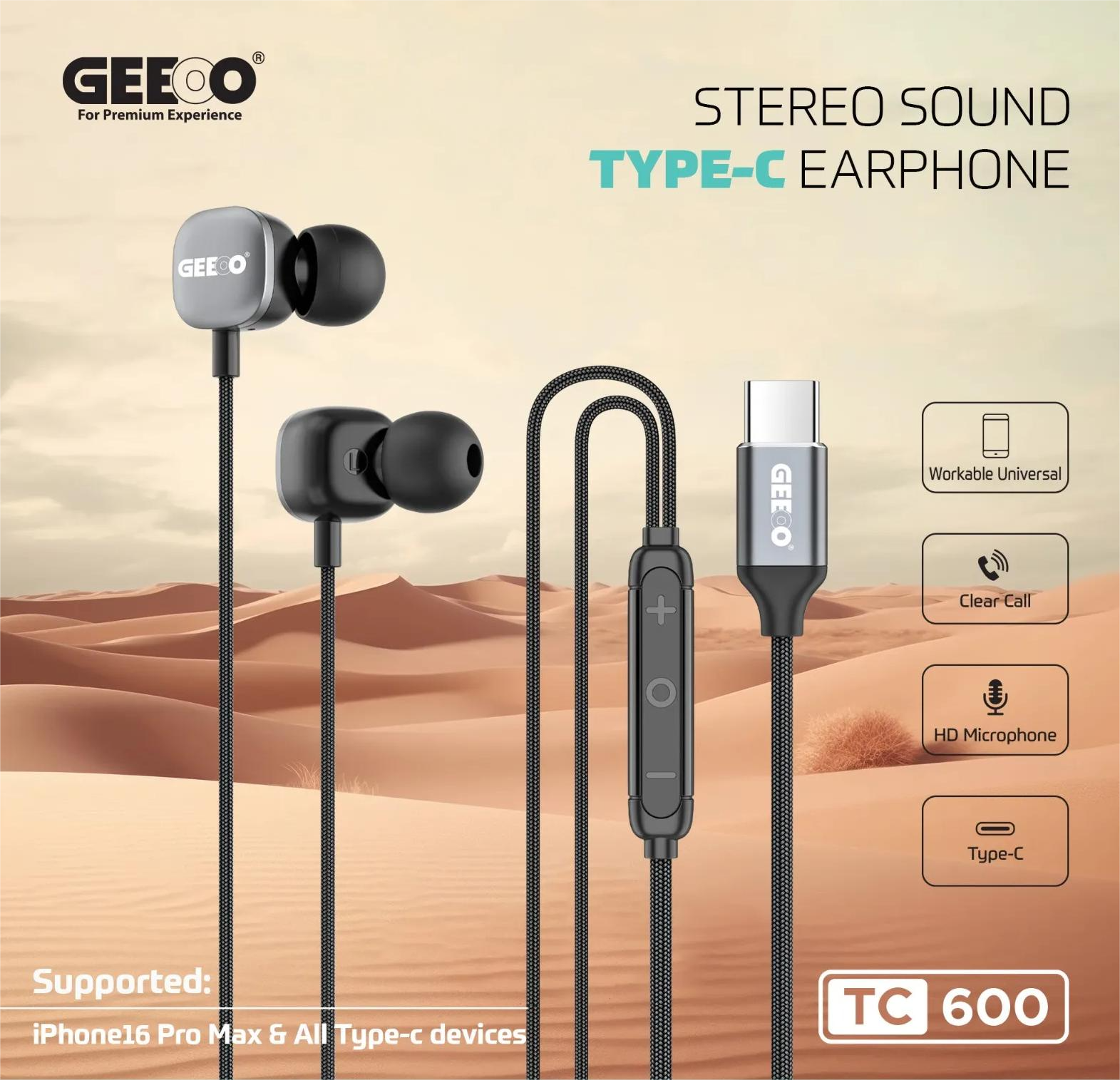 Picture of GEEOO TC600 Type-C Ultra Bass Earphone – Black