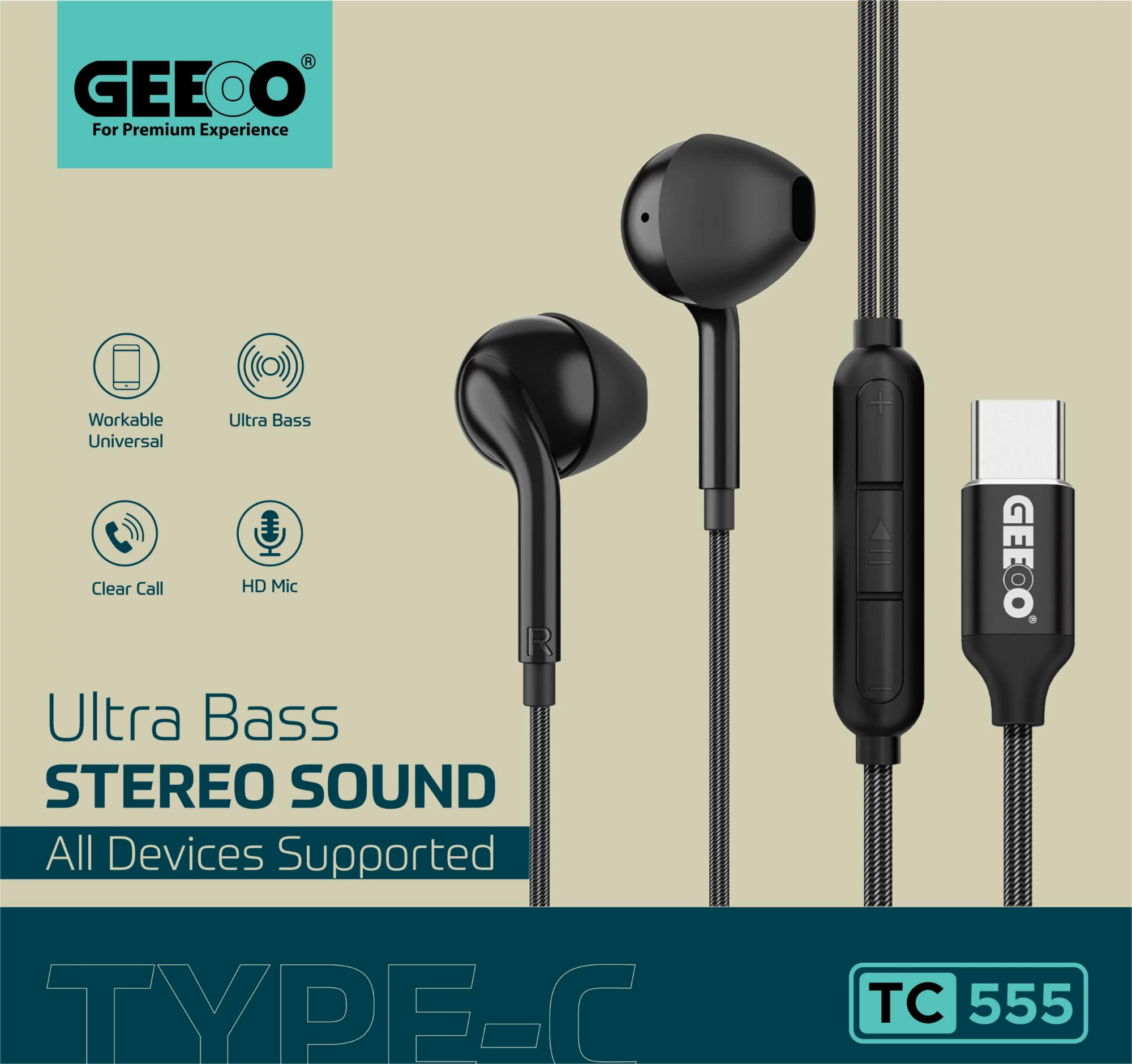Picture of GEEOO TC-555 Type-C Ultra Bass Earphone – Black