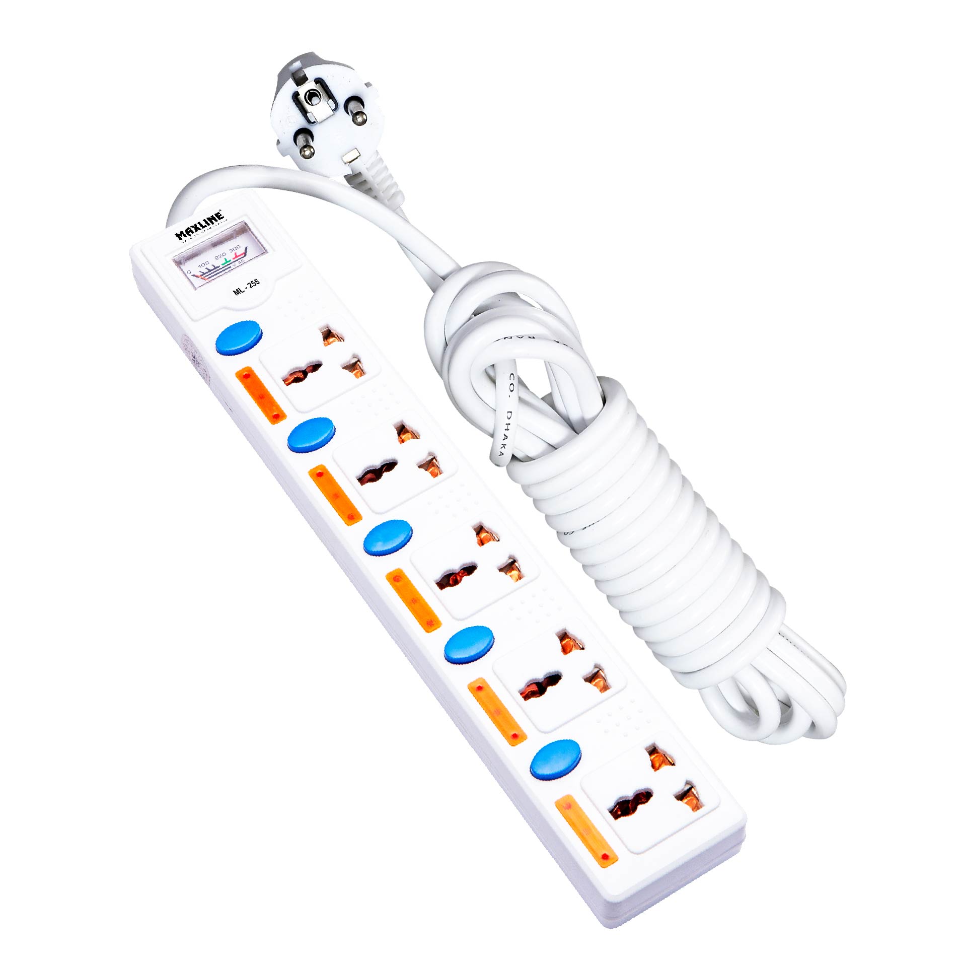Picture of Maxline 5 Gang Multi Extension Socket Model: ML-255-2 Pin Plug /5 Miter Wire( 16 Fit/Hand Long Wire)