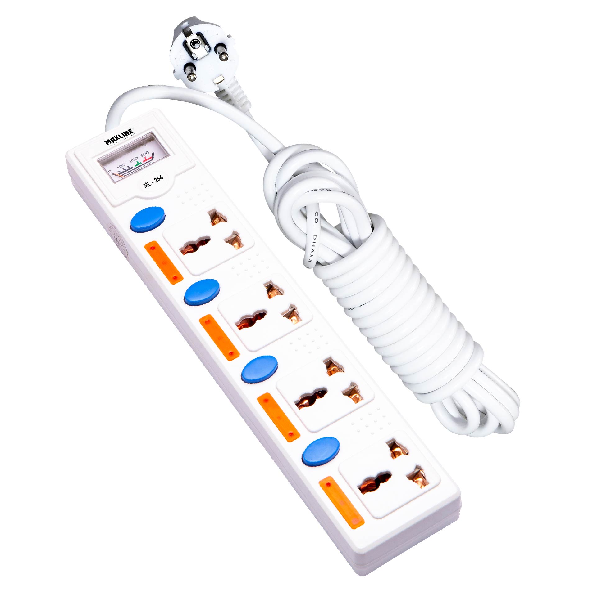 Picture of Maxline 4 Gang Multi Extension Socket Model: ML-254-2pin Plug/ 3 Miter Wire (10 Fit/Hand Long Wire)