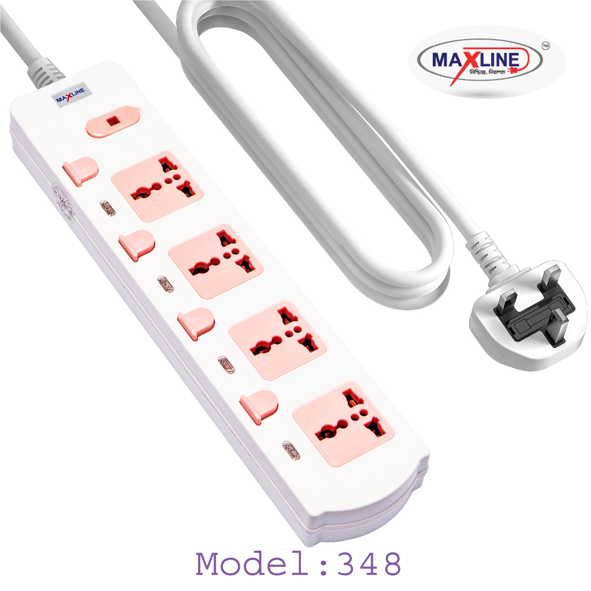 Picture of Maxline 4 Gang Durable  Multi Extension Socket Model: ML-348-3 Pin Plug/5 Miter Wire( 16 Fit /Hand Long Wire)