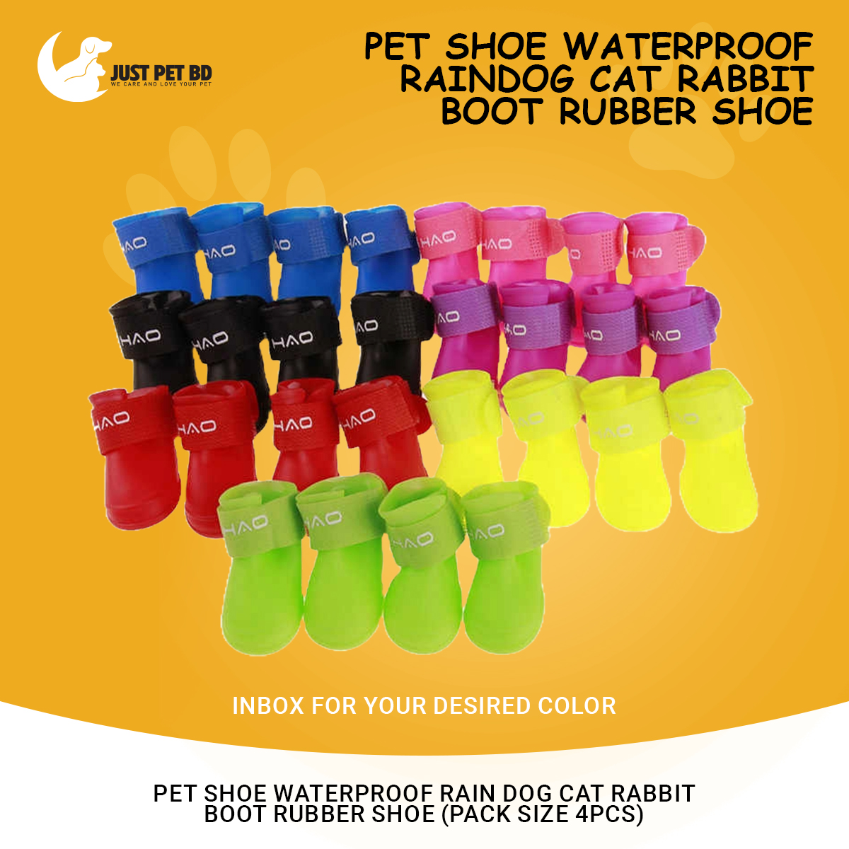 Picture of Pet Shoe Waterproof Rain Dog Cat Rabbit Boot Rubber Shoe (Pack Size 4Pcs), Shoe Size: M