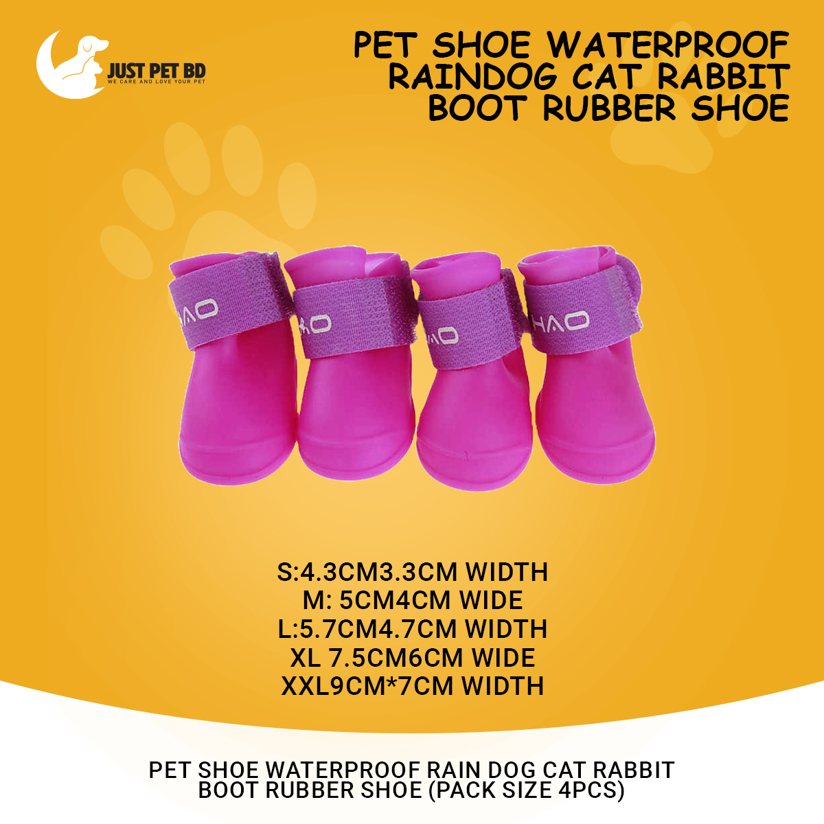 Picture of Pet Shoe Waterproof Rain Dog Cat Rabbit Boot Rubber Shoe (Pack Size 4Pcs), Shoe Size: M