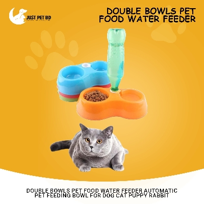Picture of Double Bowls Pet Food Water Feeder Automatic Pet Feeding Bowl for Dog Cat Puppy Rabbit