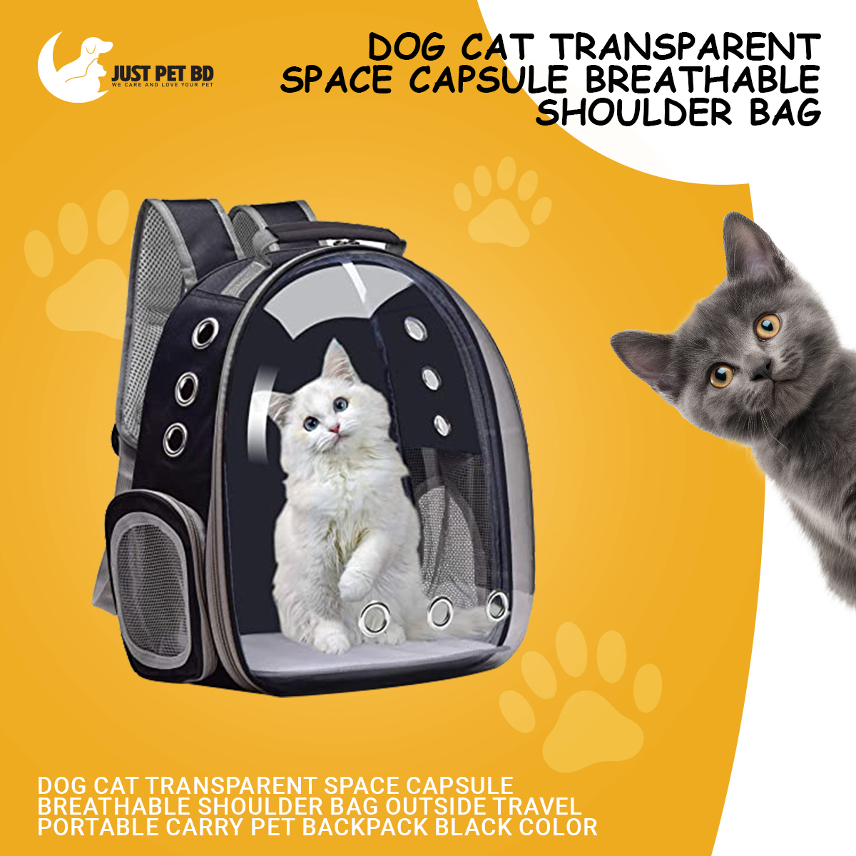Picture of Dog Cat Transparent Space Capsule Breathable Shoulder Bag Outside Travel Portable Carry Pet Backpack Black Color