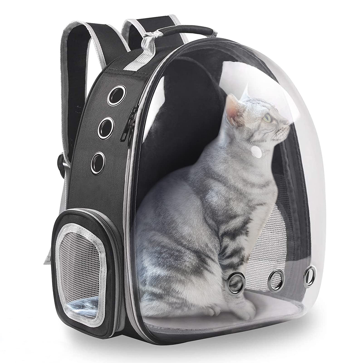 Picture of Dog Cat Transparent Space Capsule Breathable Shoulder Bag Outside Travel Portable Carry Pet Backpack Black Color