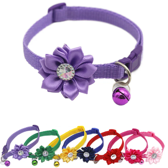Picture of Cute Pet Collar Flower Design Jewelry Neck Belt Collar Belt For Cat with bell
