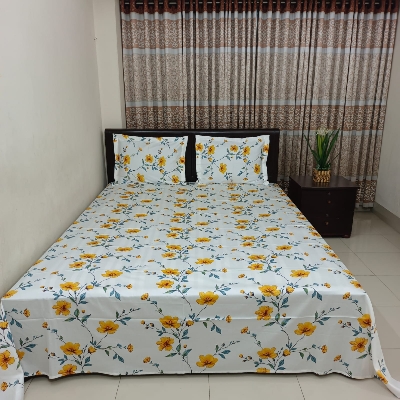 Picture of Luxury Twill Cotton Bedsheet – King Size – 3Pecs – Yellow Spalsh