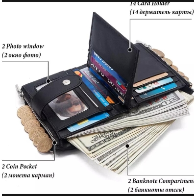 Picture of Luxury Striped Men's Leather Wallet 3 Folds Male Purse With Photo Holder Credit Card Holder For Man