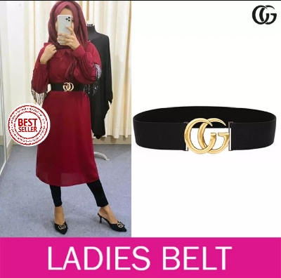 Picture of Ladies Belt For Ladies GG Black Belt Golden Buckle Belt For Girls Women's Fashion Accessories Belt For Dress Fitting Belt For Saree Belt For Sari Girls Belt For Jeans Tops Gown Lehenga Womens Belt Elastic Stretchable New Year Belts Collection BD
