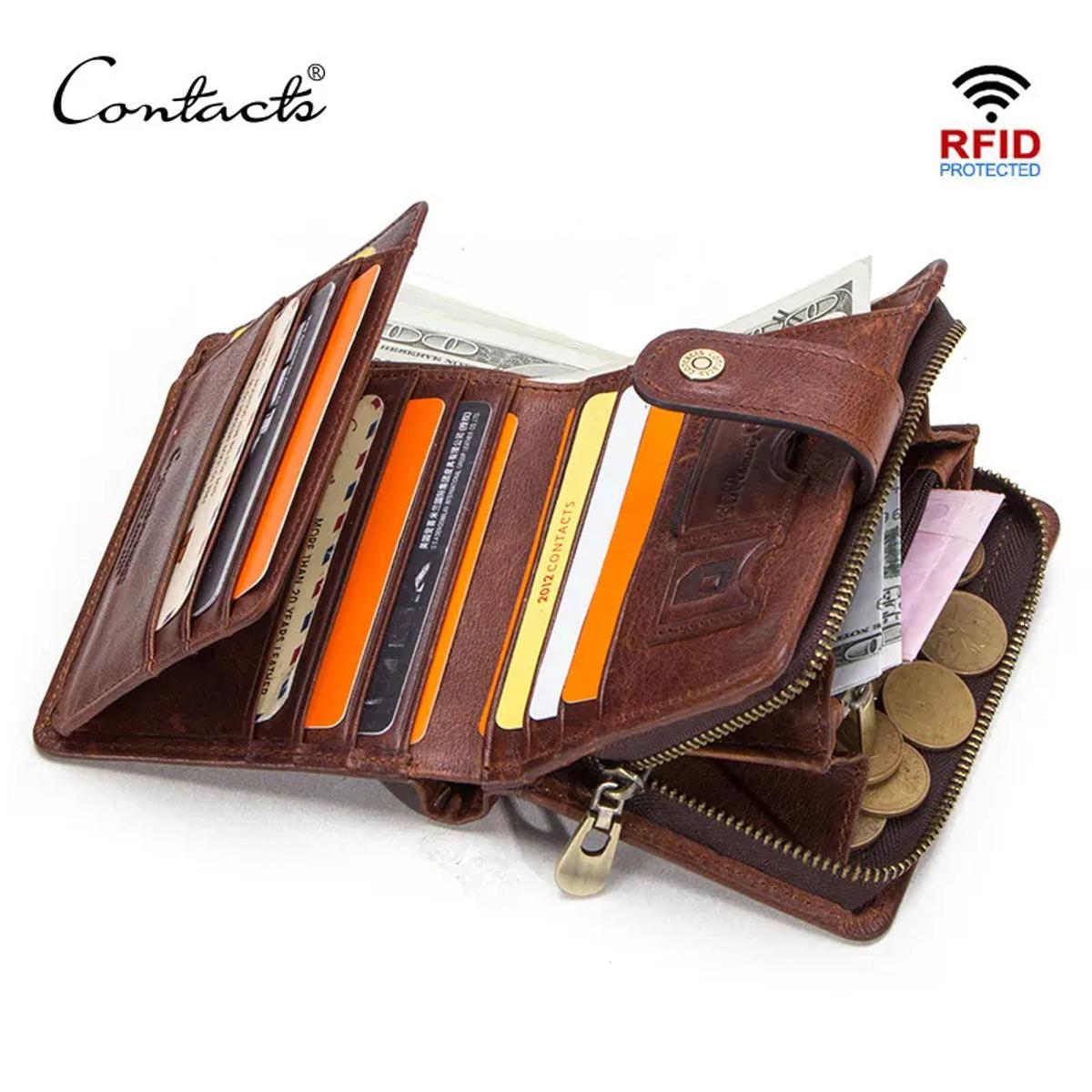 Picture of Contact's Dropship Wholesale Custom crazy Cow Leather 14 cards slots vintage short bifold coin pockets Leather wallet For Men