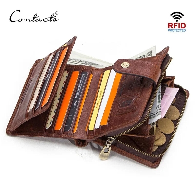 Picture of Contact's Dropship Wholesale Custom crazy Cow Leather 14 cards slots vintage short bifold coin pockets Leather wallet For Men