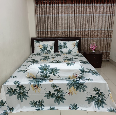 Picture of 30/30 Count Luxury Exclusive Bedsheet – King Size – 4 Pecs Set – White Leaf