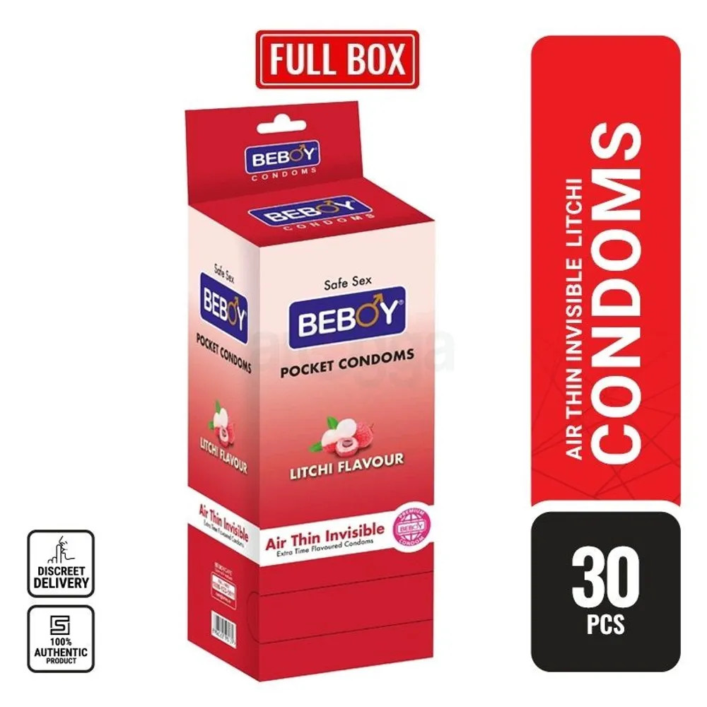Picture of Beboy Extra Time Air Thin Invisible Condom ( Litchi Flavoured) 3x10 - 30Pcs Full Box(India)