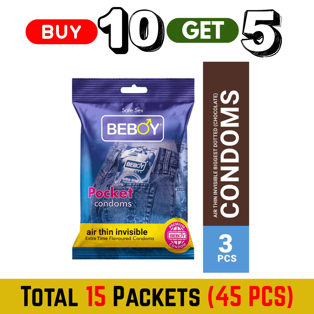 Picture of Beboy Extra Time Condom (Chocolate+Merigold+Jasmine+Litchi+Oud+BubbleGum Flavoured) Pouch Pack-(3x10)=30 pcs,Free 5 Pack(India)