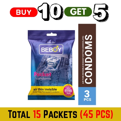Picture of Beboy Extra Time Condom (Chocolate+Merigold+Jasmine+Litchi+Oud+BubbleGum Flavoured) Pouch Pack-(3x10)=30 pcs,Free 5 Pack(India)