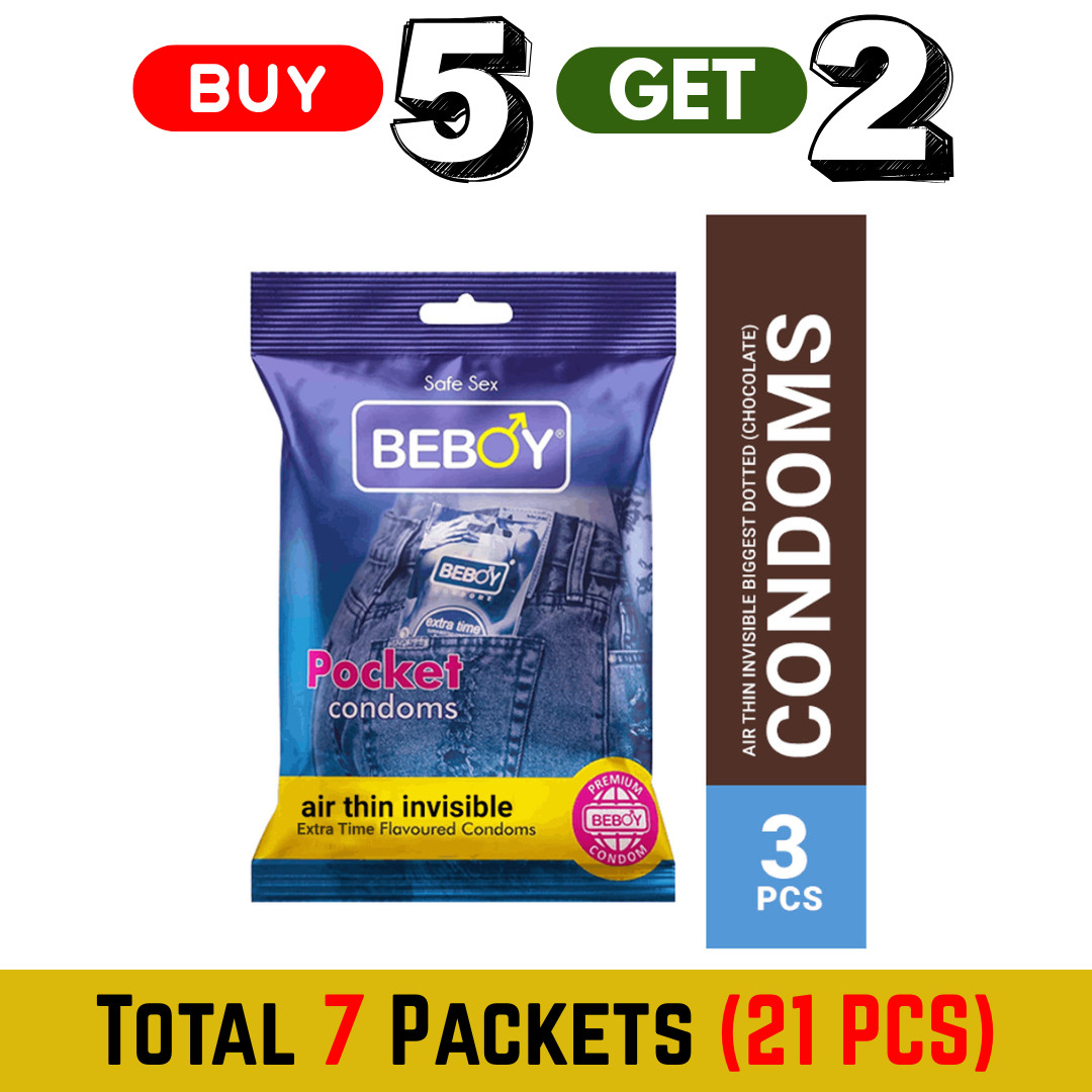Picture of Beboy Extra Time Condom (Chocolate+Merigold+Jasmine+Litchi+Oud Flavoured) Pouch Pack-(3x5)=15 pcs,Free 2 Pack(India)