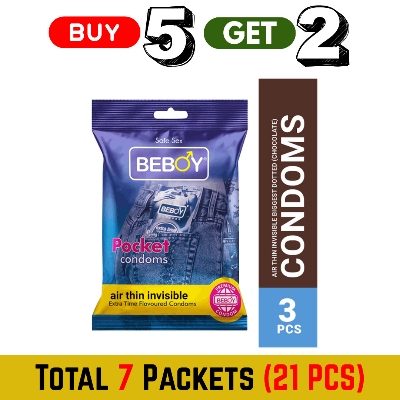 Picture of Beboy Extra Time Condom (Chocolate+Merigold+Jasmine+Litchi+Oud Flavoured) Pouch Pack-(3x5)=15 pcs,Free 2 Pack(India)