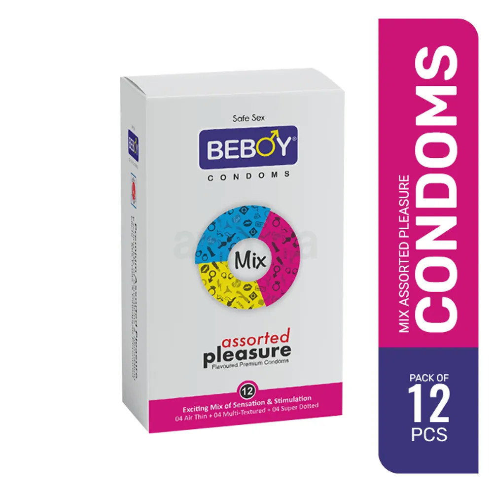 Picture of Beboy Mix Assorted Dotted-Ribbed-Contoured-Bulged (Mix Fruit Flavoure) Condom - 12Pcs Pack(India)
