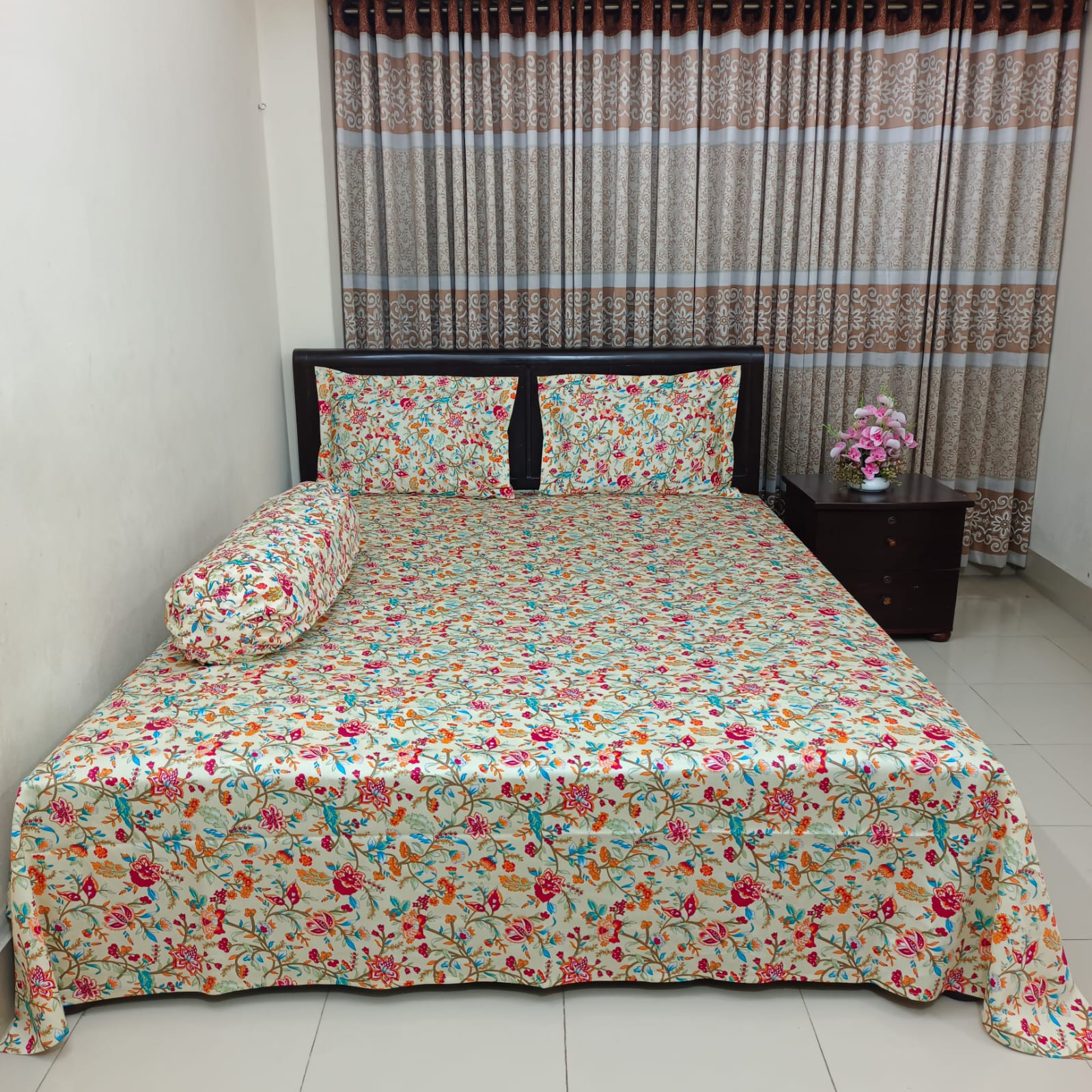 Picture of Luxury Twill Cotton Bedsheet – King Size – Pori Cream – 3Pecs