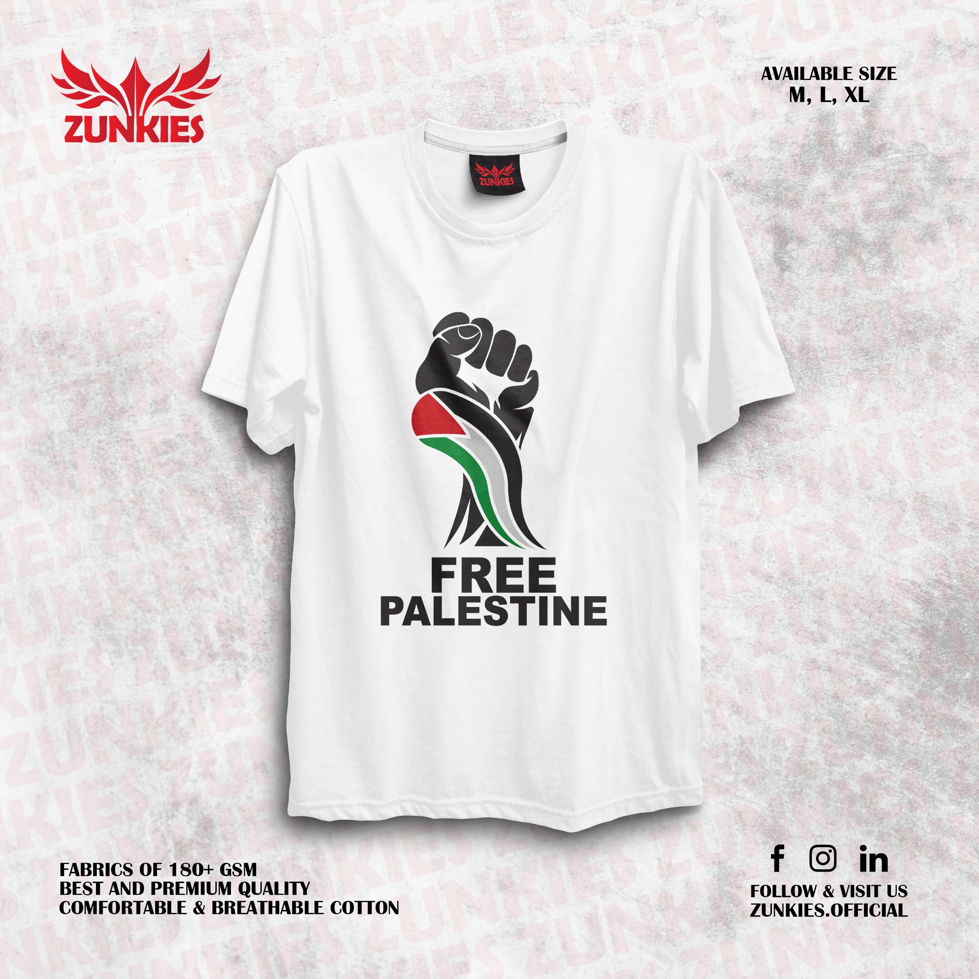 Picture of Free Palestine Zunkies Oversized Drop Shoulder White T-shirt