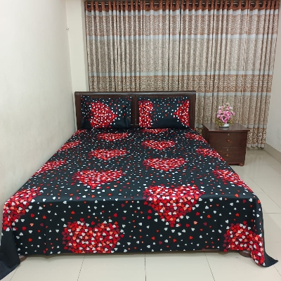 Picture of Luxury Twill Cotton Bedsheet – King Size – 3Pecs – Red Heart