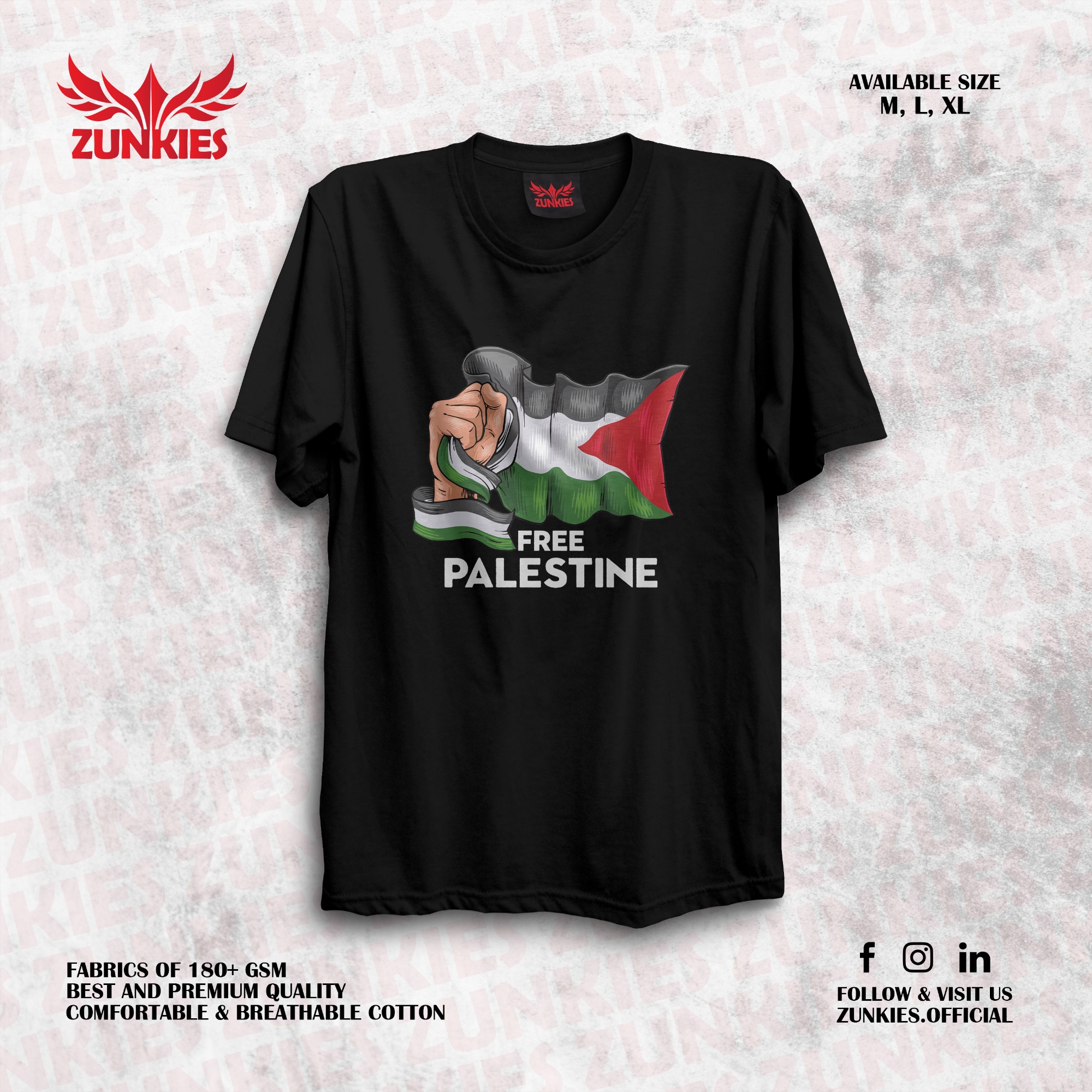 Picture of Free Palestine Zunkies Oversized Drop Shoulder Black T-shirt