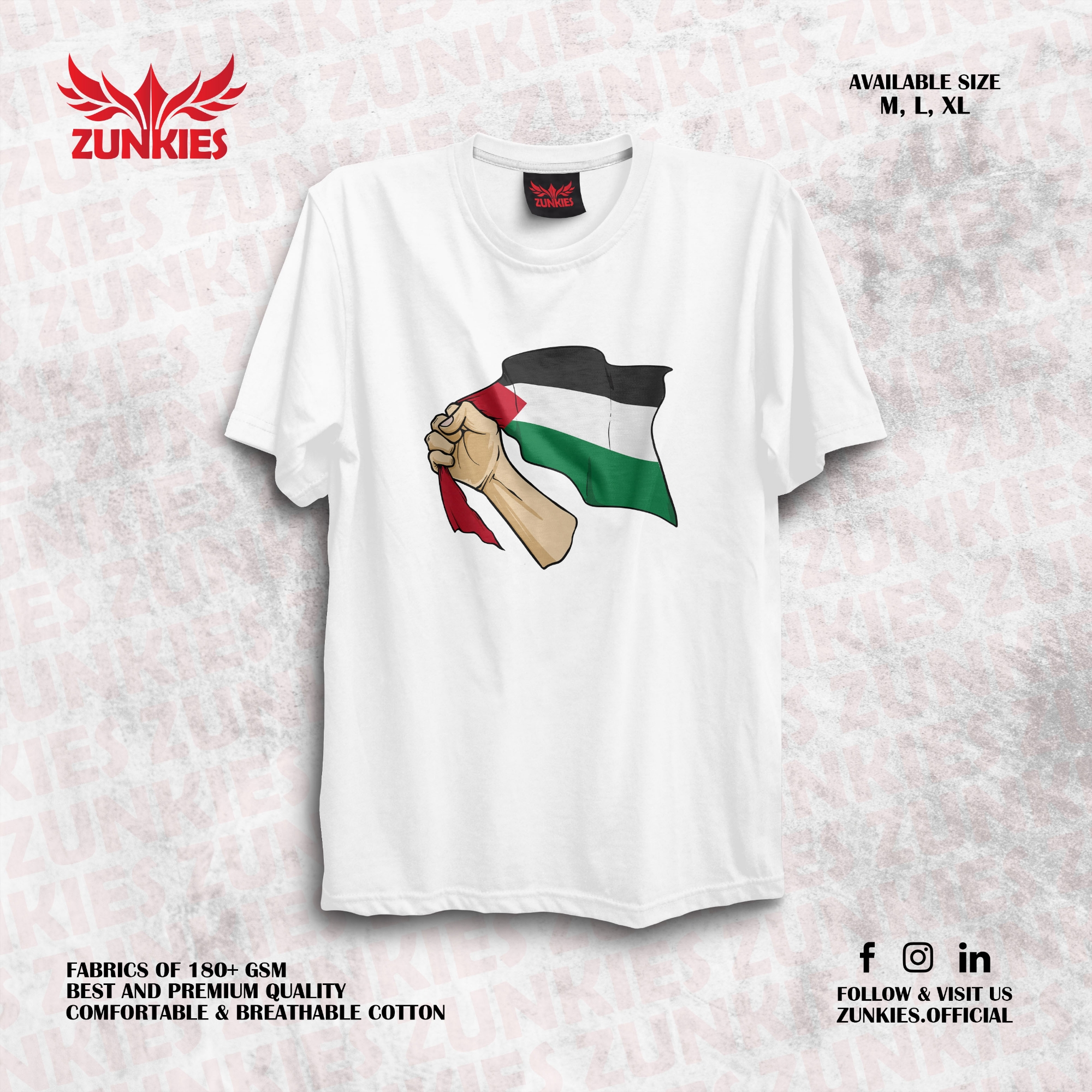 Picture of Free Palestine Zunkies Oversized Drop Shoulder White T-shirt
