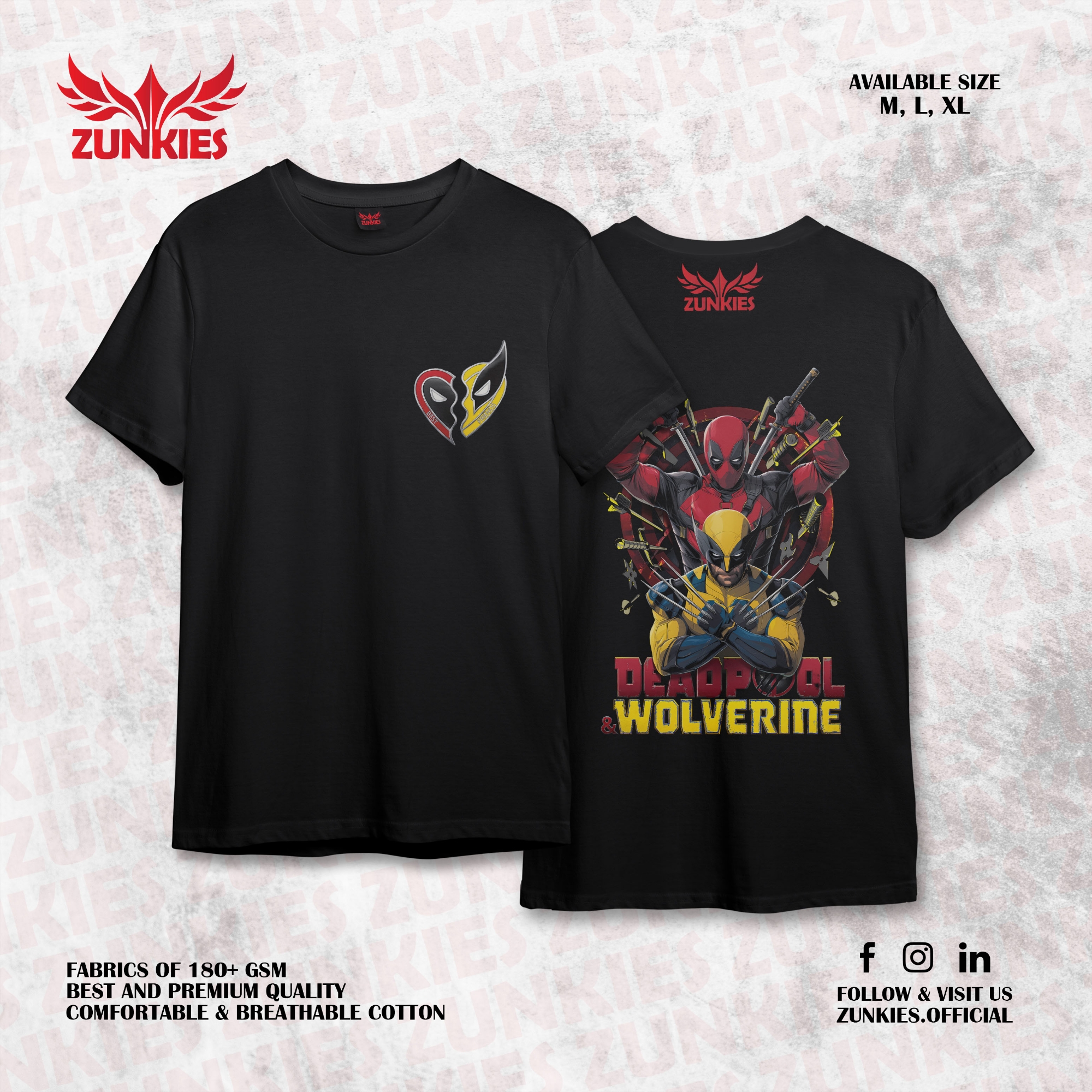 Picture of Zunkies Deadpool & Wolverine Oversized Drop Shoulder Black & White T-shirt