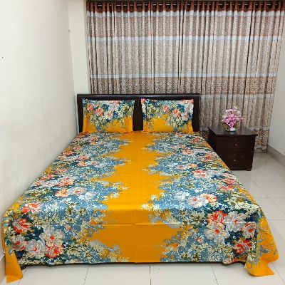 Picture of Luxury Twill Cotton Bedsheet – King Size – 3Pecs – Flora Mustered