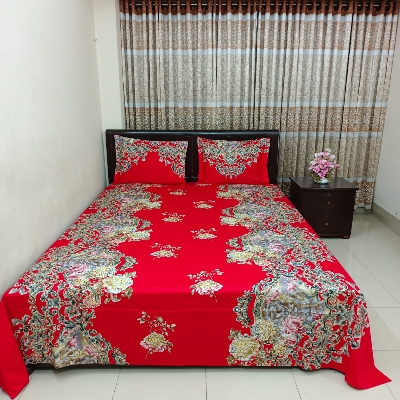 Picture of Luxury Twill Cotton Bedsheet – King Size – 3Pecs – Flora Red Candy