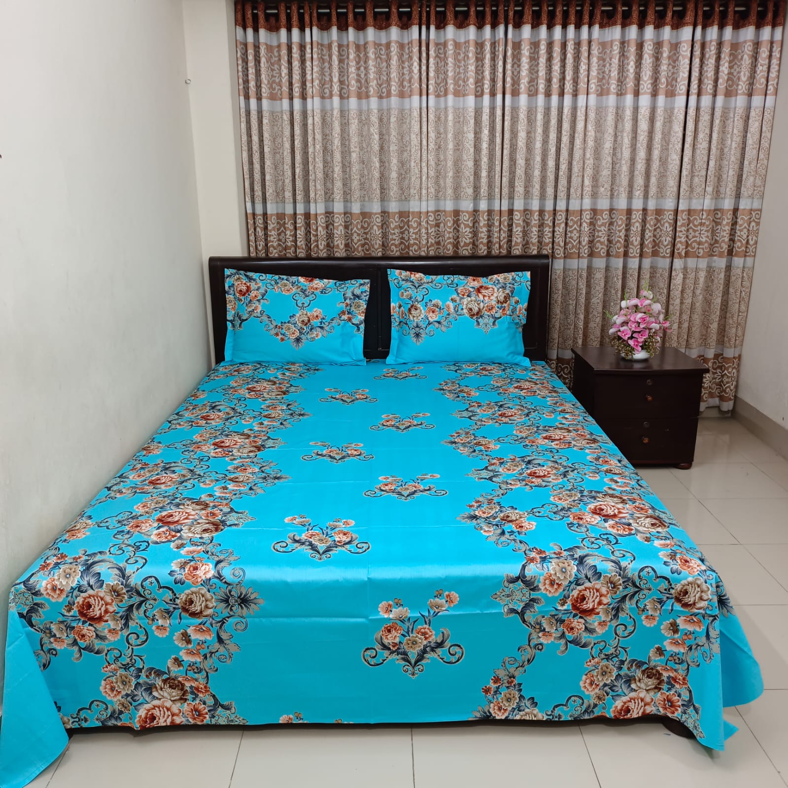 Picture of Luxury Twill Cotton Bedsheet – King Size – 3Pecs – Firoza Rose
